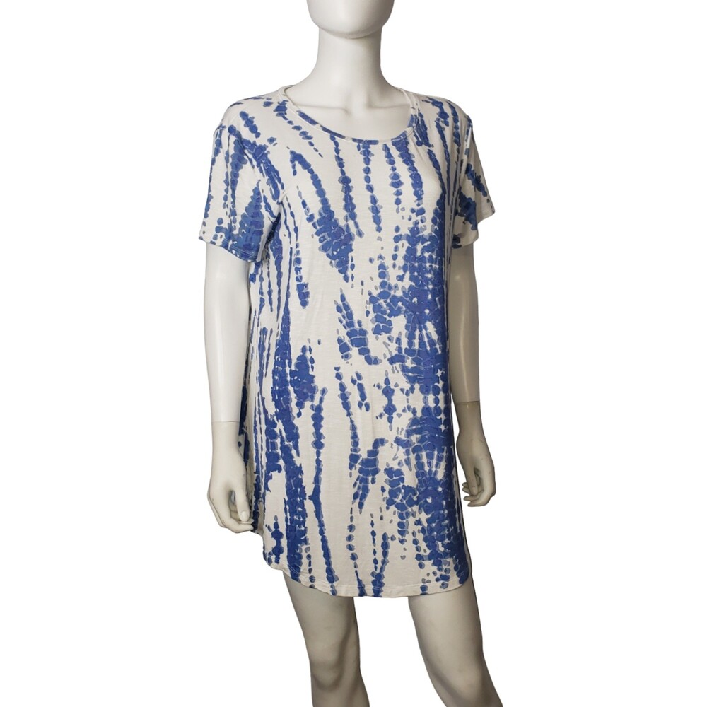 Blue and White Tie Dye Casual T Shirt Dress or Tunic Size Large